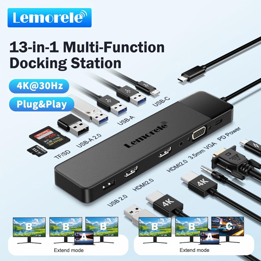Docking Station Usb C - Lemorele Hub USB C 13-in-1 4K30Hz